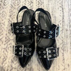Madden Girl Black Patent Buckle Heels